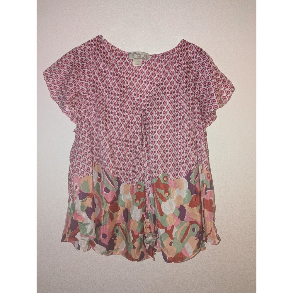 Glam Vintage‎ Soul Silk Blouse Women's Free Sz See Measurements Pink Multicolor